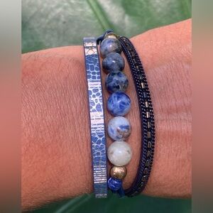 Blue Multi-Layer Leather Bracelet with Magnetic Clasp NWT